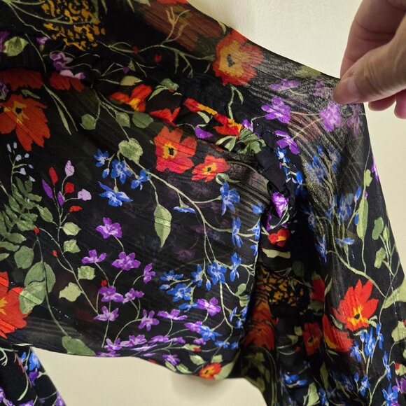 Anthropologie Maeve Jaquin Peasant Blouse Black Floral Puff Sleeve Size 1X - Picture 9 of 14